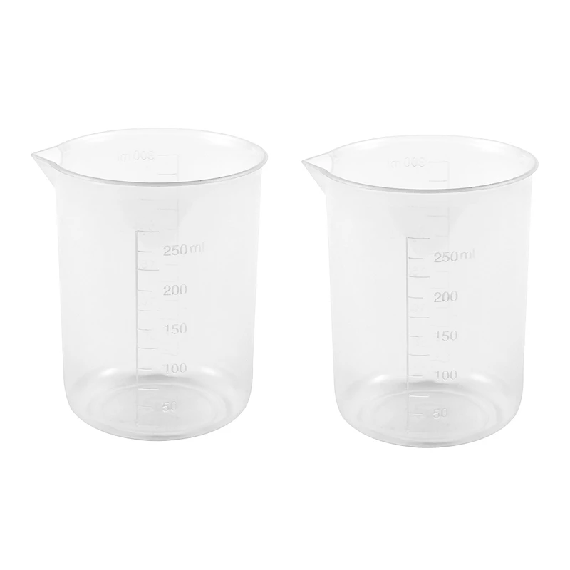 

2X Clear White Plastic 250ML Measuring Cup Beaker For Flour Liquid
