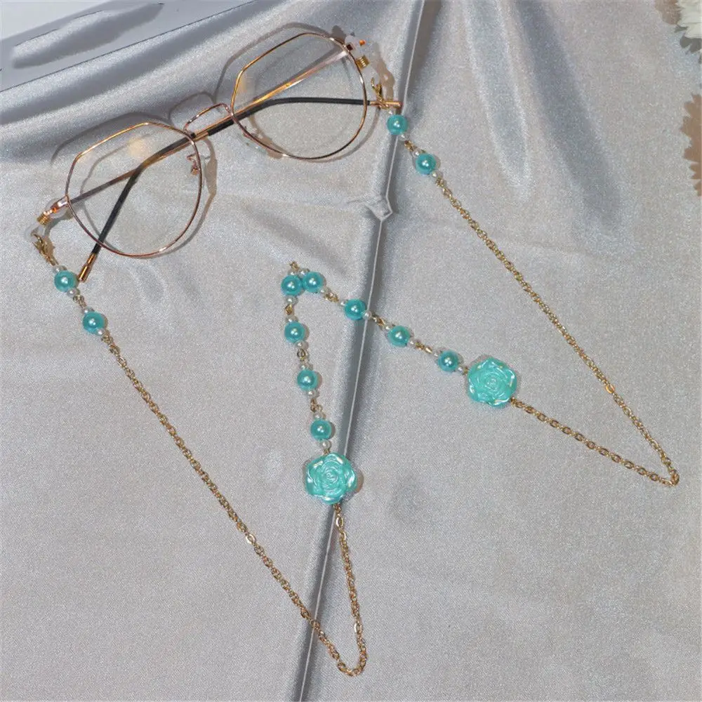 

School Office Supplies Pearl Adjustable Women Men Necklace Strap Glasses Chain Rose Flower Sunglasses Lanyards