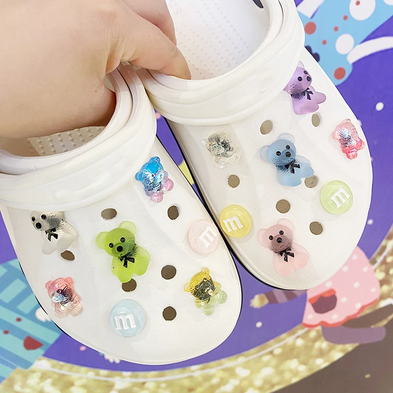 Transparent Resin Croc Charms Kawaii Colorful Flower Croc Jibz Buckle Hole Shoes Ornaments Silicone Croc Slipper Accessories