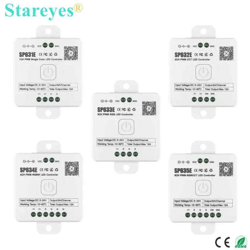 Фото Контроллер светодиодных лент ШИМ SP631E SP632E SP633E SP634E SP635E DC5-24V Bluetooth APP Пульт дистанционного управления для одноцветного CCT RGB RGBW RGBCCT №1