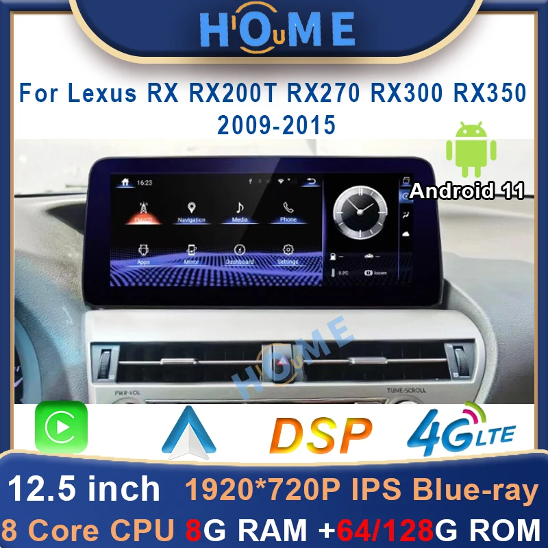 

12.5" Android 11 8+128G Car Radio For Lexus RX RX270 RX350 RX450H 2009-2015 Multimedia Video Player CarPlay Autoradio
