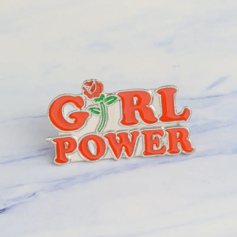 

Rose Flower Red Girl Power Pin Feminist Brooch Grl Pwr Feminist Badge Lapel Pins Brooches for Women Friend Gift Wholesale