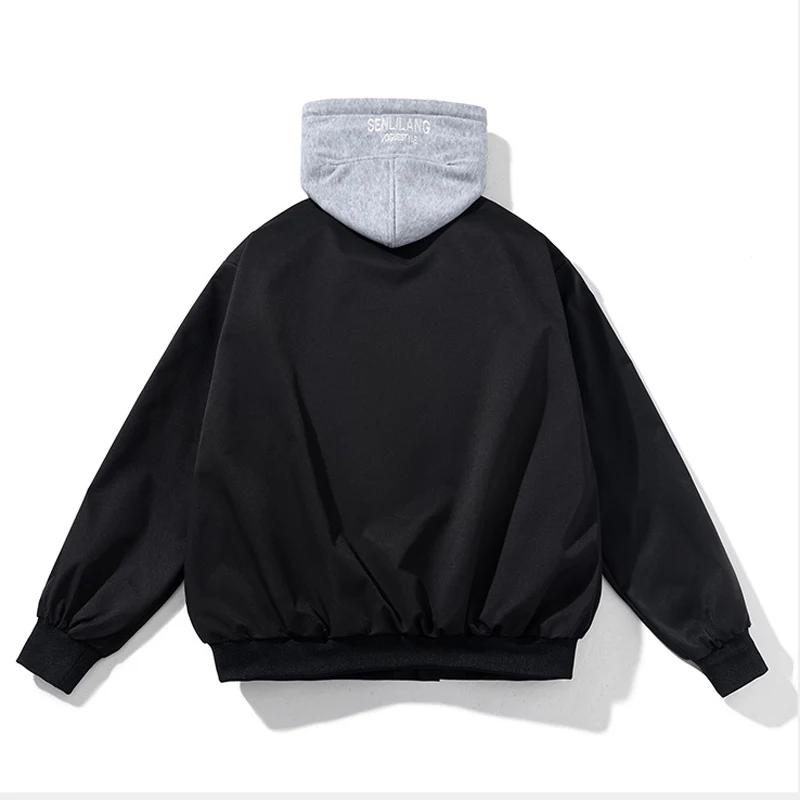 Куртка мужская однотонная со съемной шапкой Повседневная Свободная верхняя