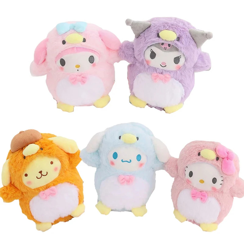 

20Cm Original Sanrioed Plushie Toys Turn Into A Penguin Kuromi My Melody Pom Pom Purin Cinnamoroll Anime Characters Plush Toys