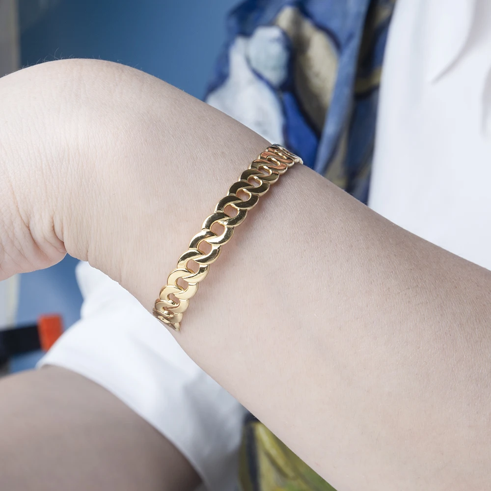 

Stainless Steel Cuban Chain Bracelets Gold Color High Quality Open Bangle for Women Best Anniversary Jewelry Gifts