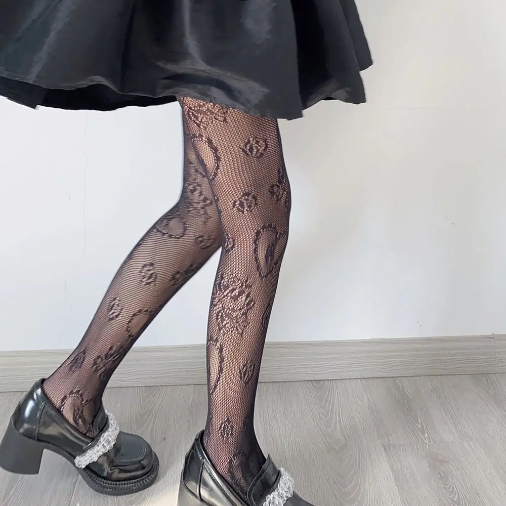 Эластичные милые нейлоновые женские колготки с цветочным рисунком кружевные