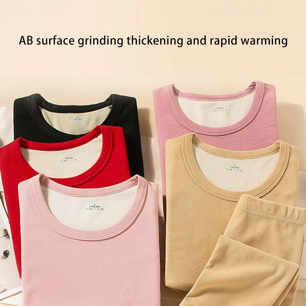 Indoor Outdoor Thermal Underwear Pants Pajamas Plain Round Neck Ultra Soft Warm Clothes Comfortable Double-sided