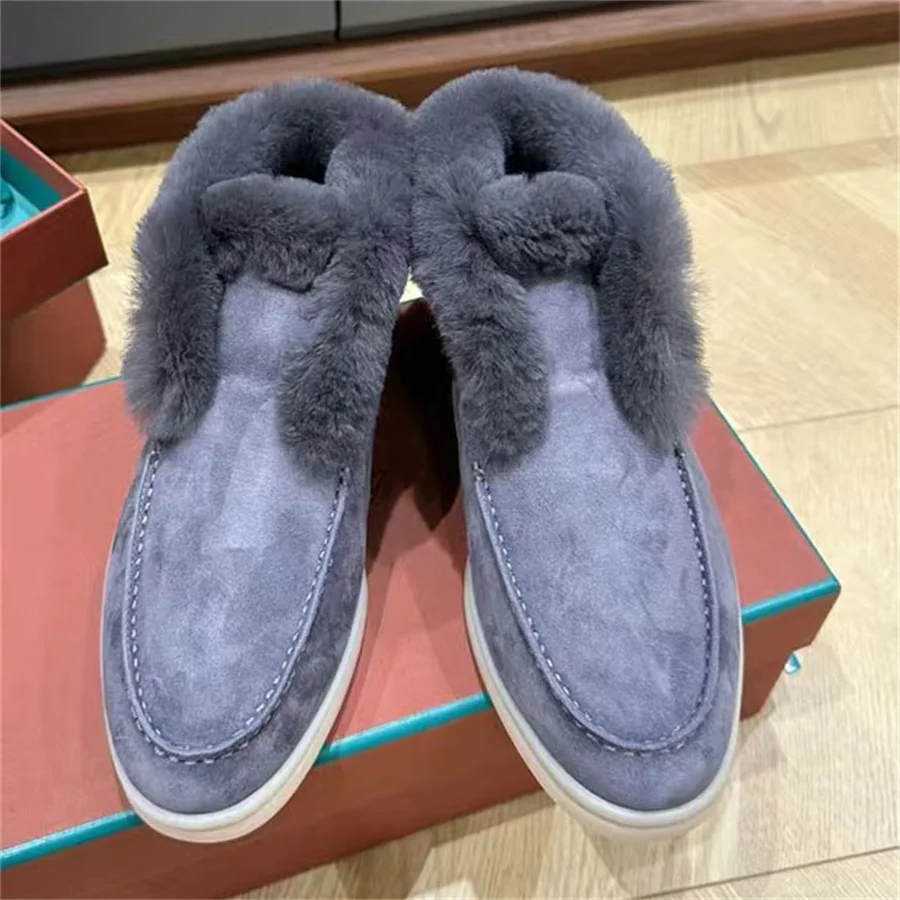 Меховые Лоферы для женщин и мужчин высокие натуральная кожа бархатная теплая