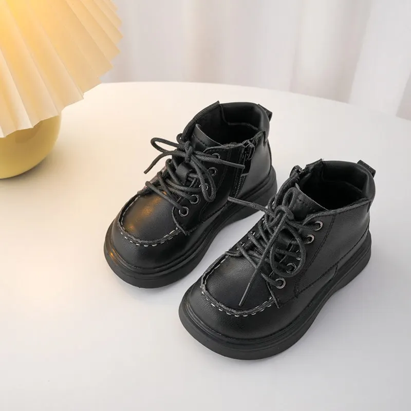 

Children Boots Girl's High-top Microfiber Leather Boots Boy's Plush 2022 Winter Warm Toe Protection Ankel Boots
