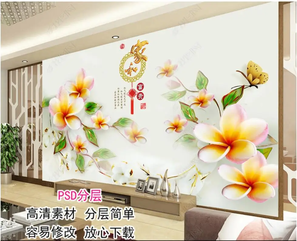 

Настенные фотообои на заказ, рельефные 3d обои в китайском стиле, с изображением цветов, для гостиной, домашний декор, стены