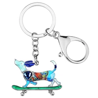 arwa enamel alloy crystal floral happy skateboard dachshund dog keychain gifts trendy car keyring jewelry for women men charms