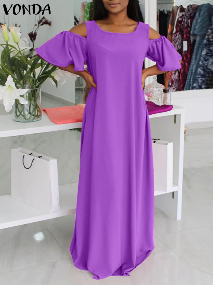 

Праздничный сарафан VONDA 2022 Y2K, винтажное однотонное вечернее платье макси, модное женское платье с коротким рукавом и открытыми плечами