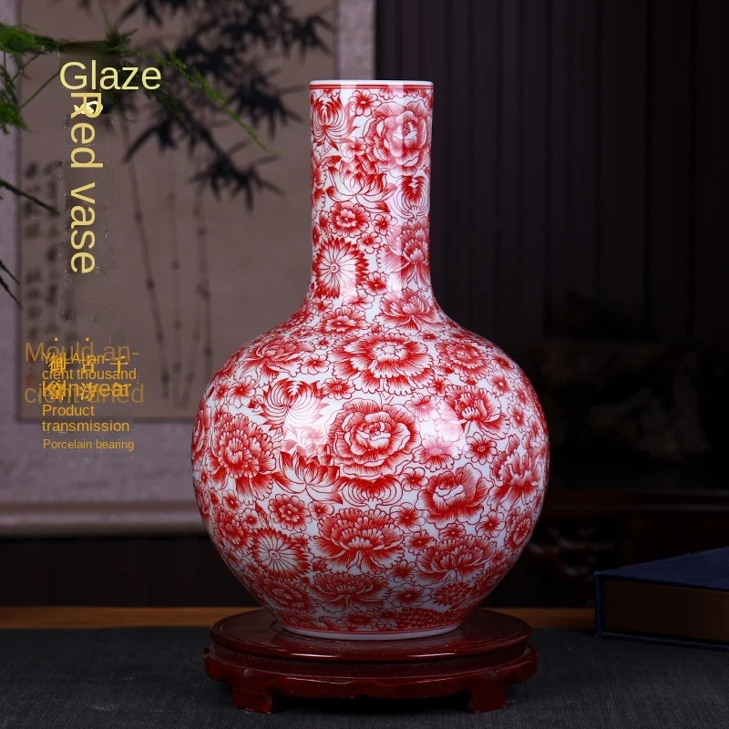 

Ceramic Vase Hand Painted Glazed Red Porcelain Living Room Flower Arrangement Decoration Hotel Home TV Cabinet Decorations