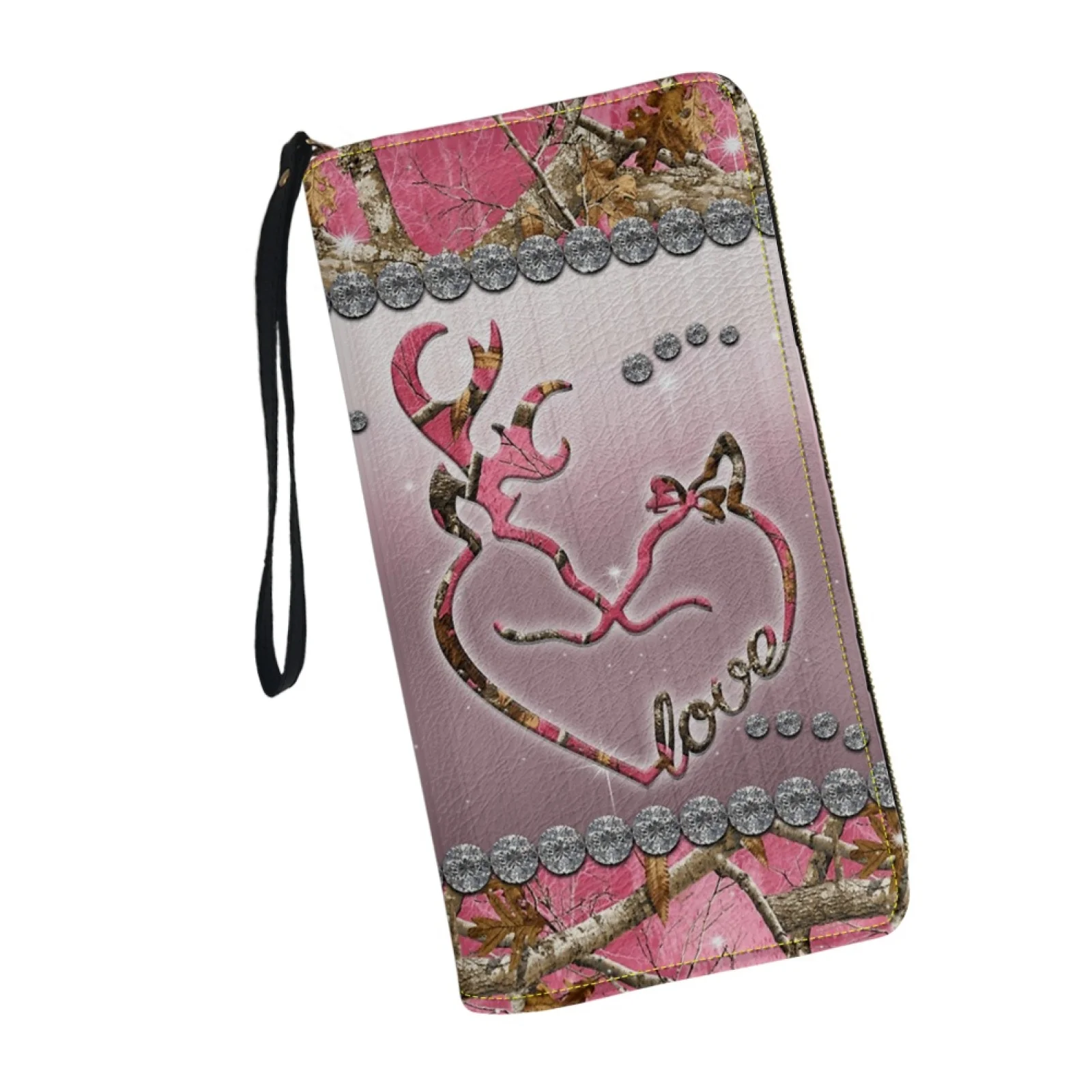 Belidome Camo Hunting Deer Heart Cute Wallet for Womens Wristlet Credit Card Holder RFID Blocking Clutch Bags Long Zipper Purse