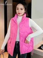 pinkyisblack women 2022 fashion shinny cotton padded waistcoat pocket sleeveless female outerwear streetwear winter vest women