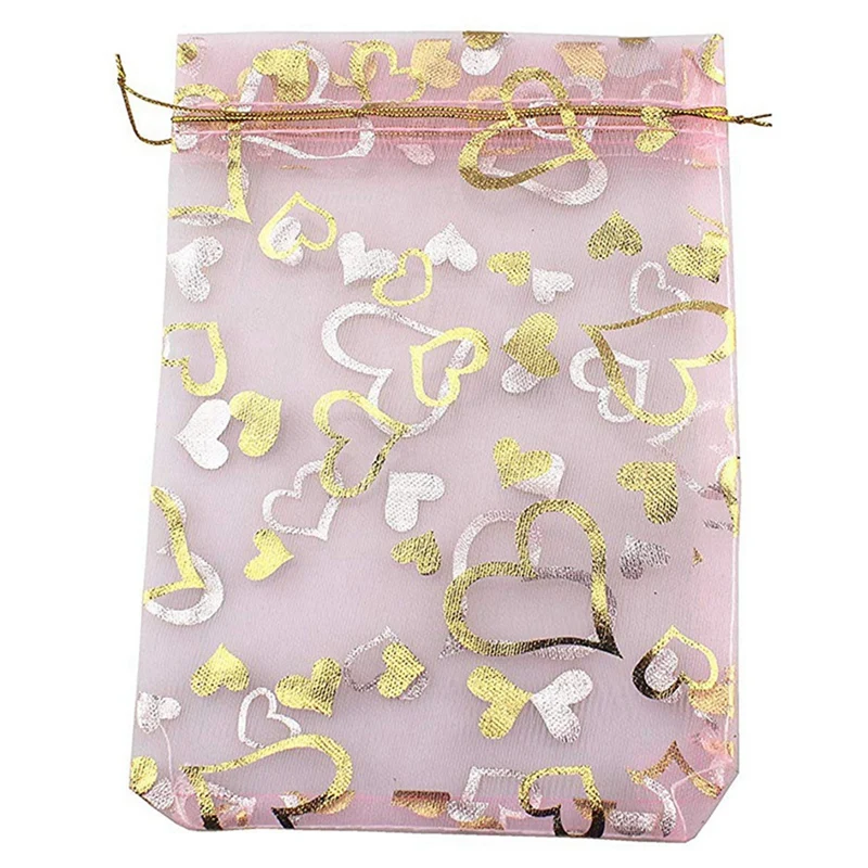 

Розовые сумки из органзы с принтом в виде сердца, 9x12 см, мешочки для ювелирных изделий, свадебные сувениры, мешочки для конфет