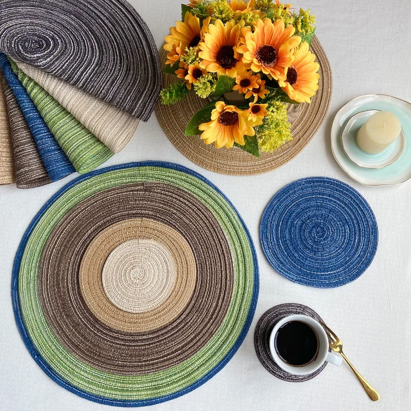 

Nordic Style Cotton Yarn Dinner Placemat Round Ramie Woven Cup Mat Heat Insulation Plate Mat Anti-scald Non-Slip Coaster Cup Mat