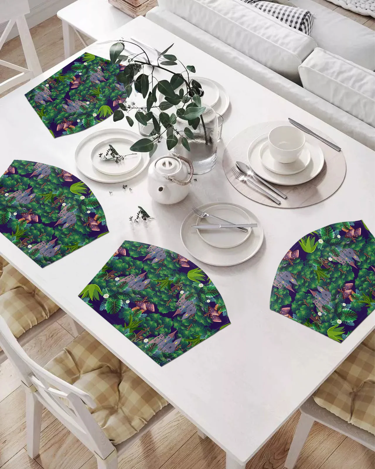 

2/4/6 шт. набор подставок в форме веера Леопард Зебра тропические растения джунгли коврики для стола подставка Рождественский домашний декор ...