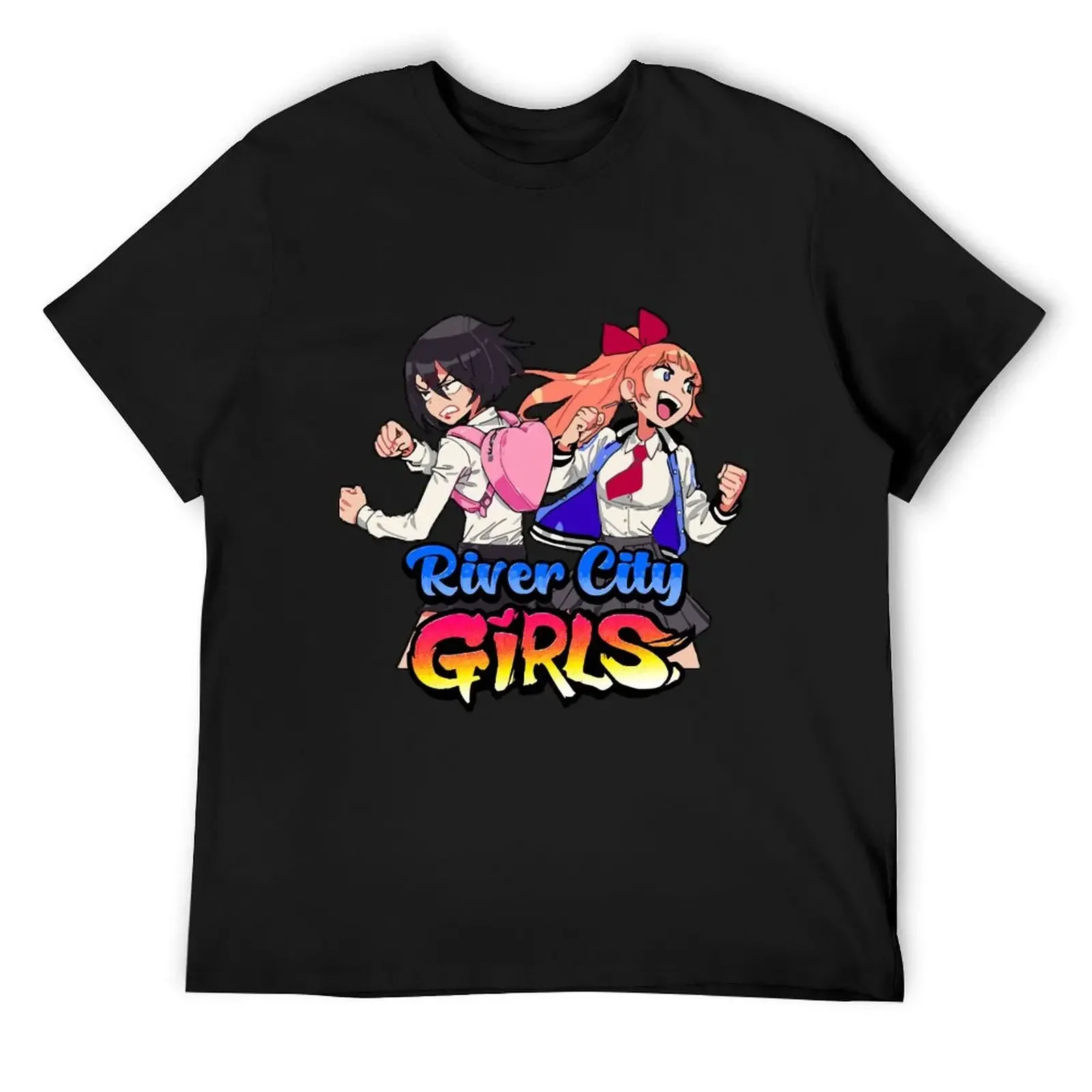 River City Girls: Мисако и Киоко с логотипом Футболка черные защитные заготовки Мужские