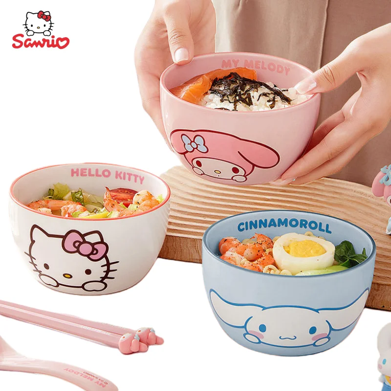 

Hello Kitty Cinnamoroll My Melody Sanrio Anime Peripheral Kawaii Cartoon Ceramic Rice Bowl Creative Children's Tableware Gift