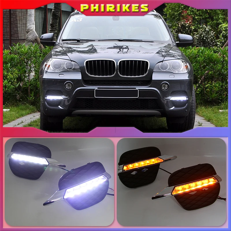 

DRL светодиодные дневные ходовые огни, противотуманная фара, крышка, хосветильник свет, левый и правый, белый для BMW X5 E70 2011 2012 2013