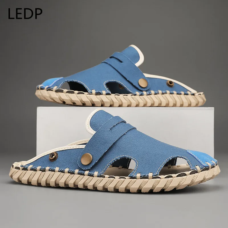 Мужские повседневные шлепанцы с круглым носком уличная удобная модная