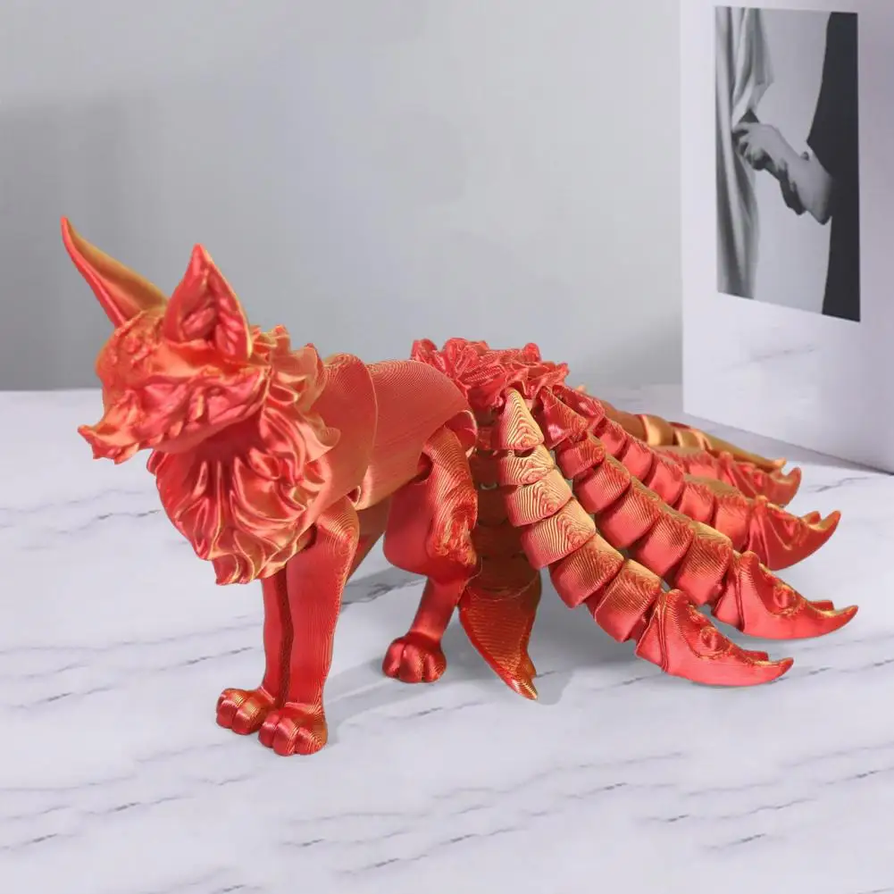 3D печатная статуя лисы украшенная девятихвостовой лисой с шарнирной и