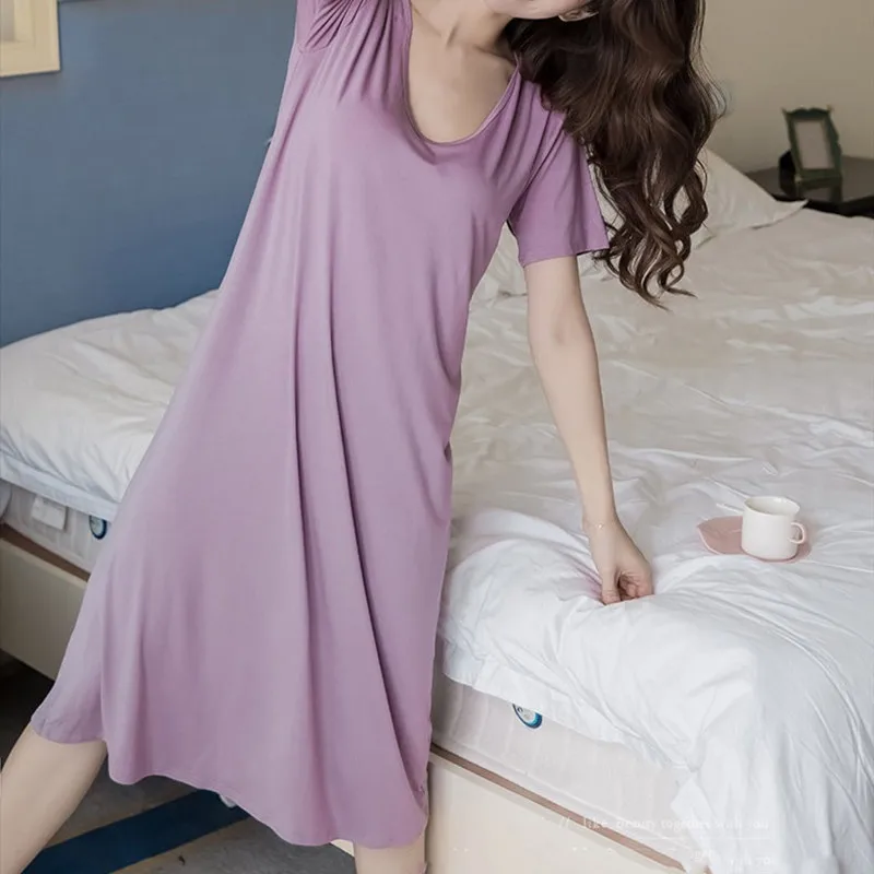 Yasuk Summer Fashion Women's Casual Nightdress Nightgown Pajamas Set Short Sleeves Solid Loose
