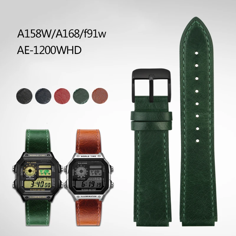 Ремешок из натуральной кожи для Casio A158W/A168/f91w/AE-1200WHD/A158/A159/A169/AE1200