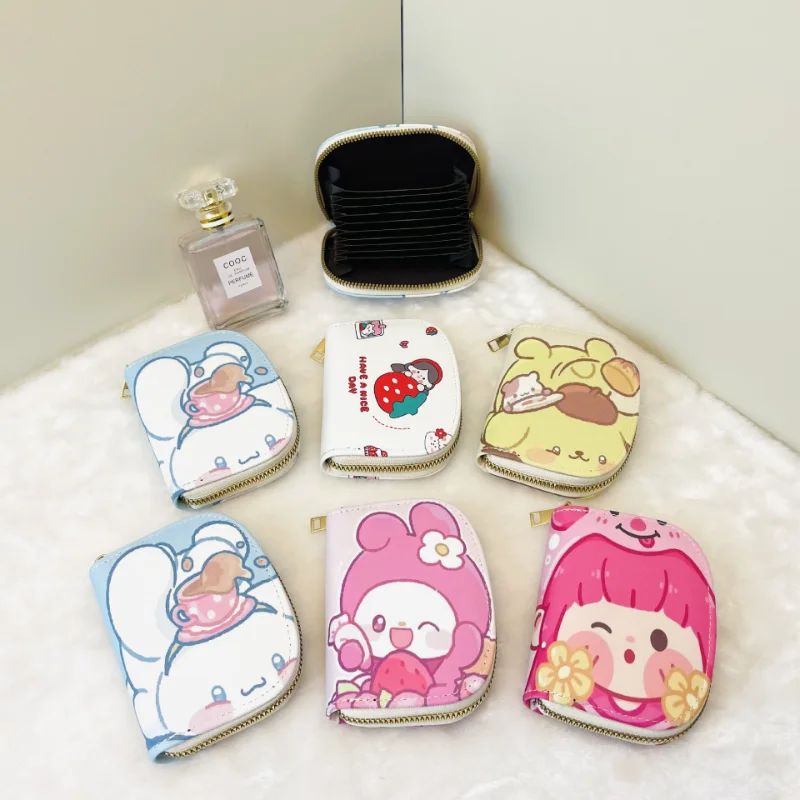 

Kawaii Sanrio Cinnamoroll Pompompurin держатель для карт большой емкости карта искусственная кожа Сумка-клатч на молнии мультяшный милый кошелек детский по...