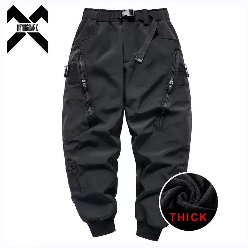 2022 Winter Thick Tactical Cargo Pants Men Fashion Functional Multi Pockets Trousers Hip Hop Streetwear Pants Techwear Black