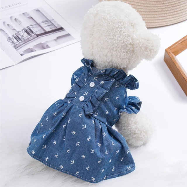 Summer Dog Denim Dress Harness Cute Bow Puppy Shirt Cat Jeans Vest Harness Pet Clothes Outdoor Walking Chest Strap with D-Ring 2