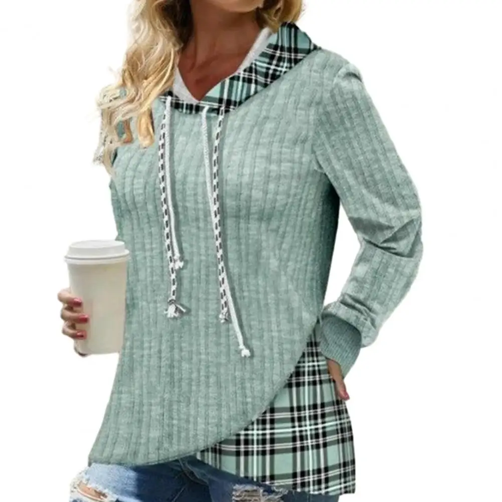 

Женская свободная толстовка с капюшоном, стильная женская клетчатая Толстовка с принтом, повседневный Свободный пуловер с кулиской, подходящий цвет для осени и весны, в клетку