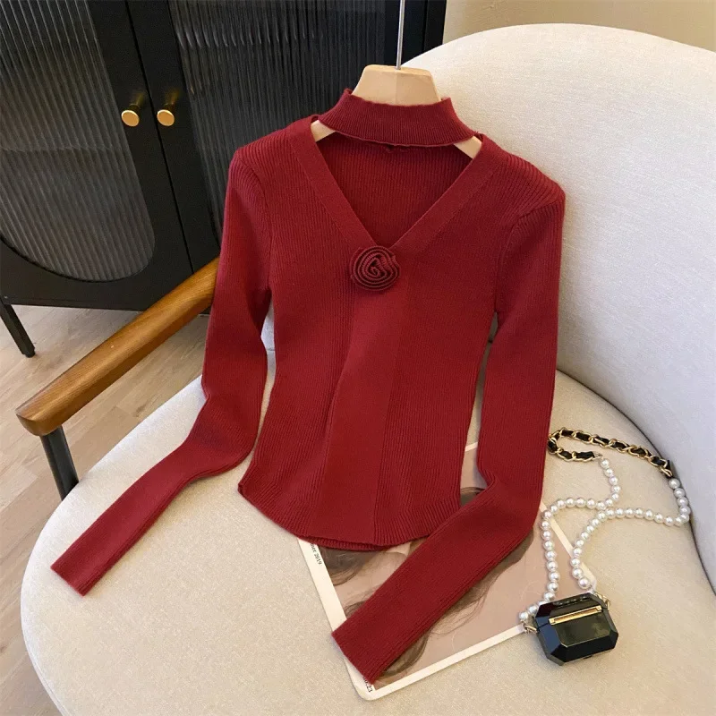 Pure Desire винтажный топ с v-образным вырезом и бретелькой на шее полый вязаный