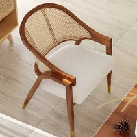 Wooden Rattan Living Room Chairs Nordic Leisure Home Furniture Comfort Backrest Armchair Retro Dining Chair Designer Sofa Chair