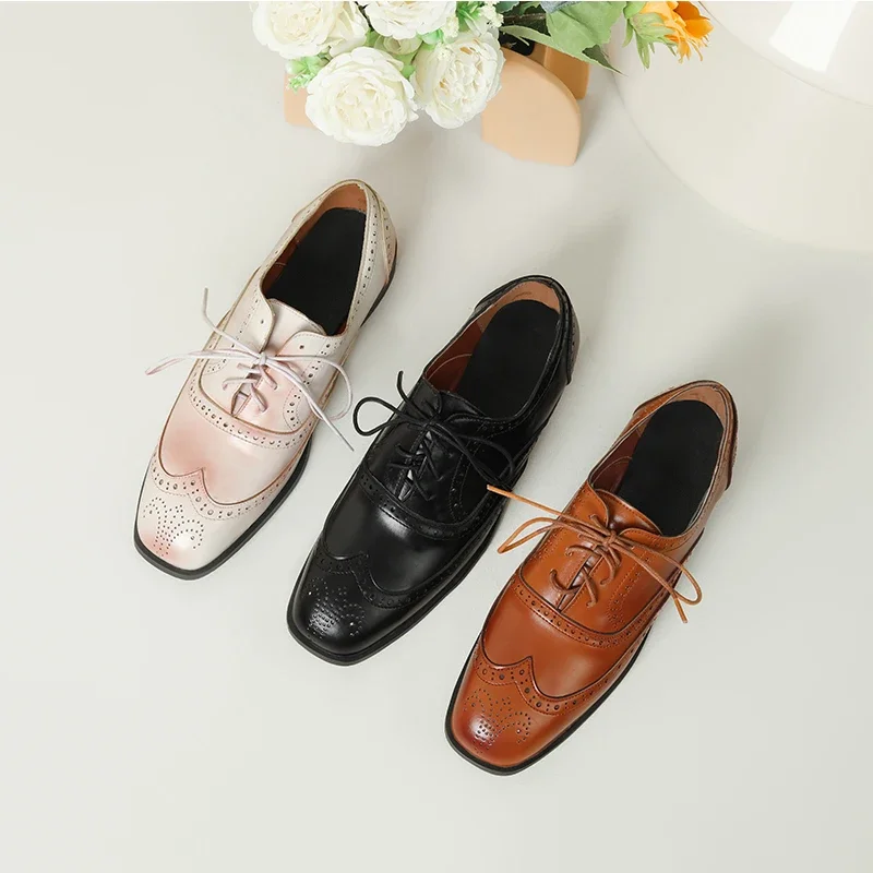 Женские туфли-лодочки с квадратным носком на шнуровке 24-27 см