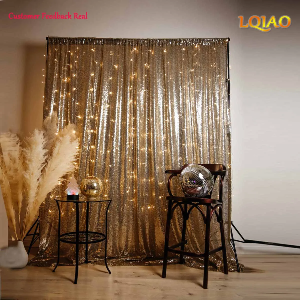 

8x10ft Light Gold Sequin Backdrop Sequin Background Baby Shower/Dance Team Photography Background for Birthday Party Background