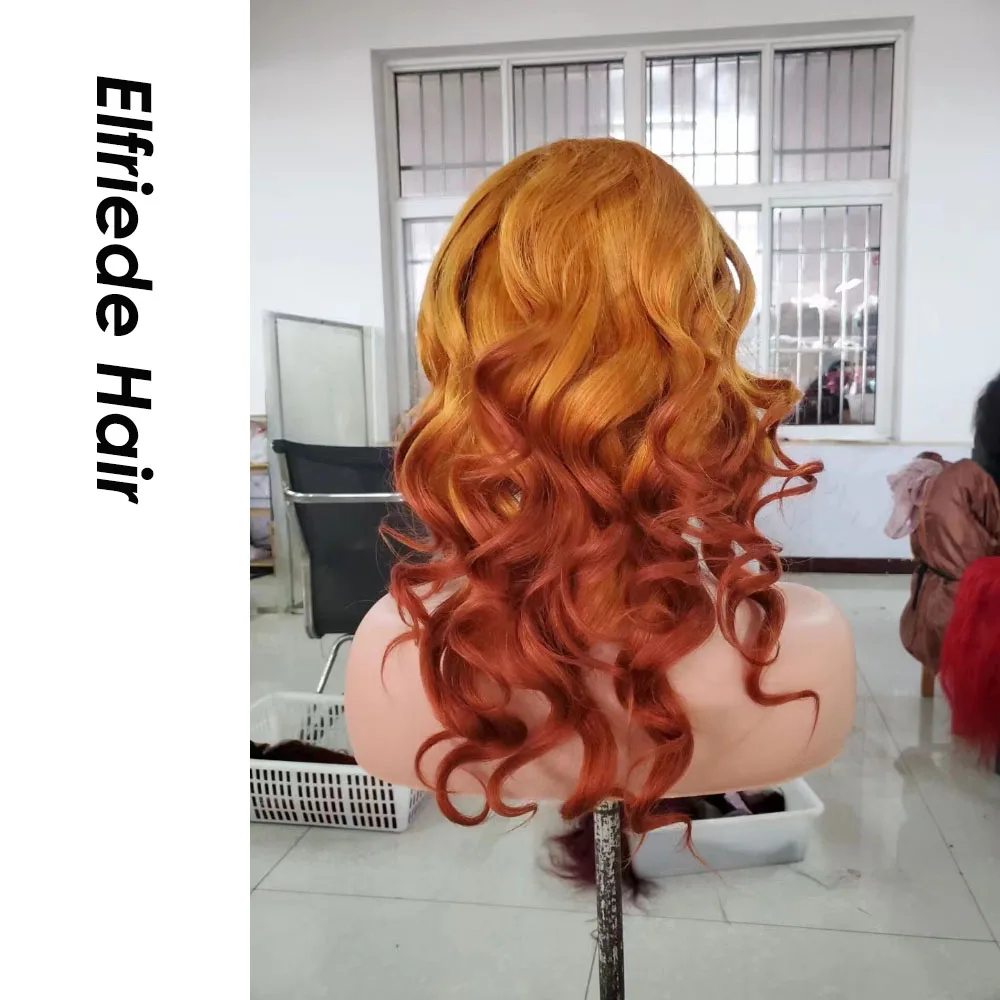 Elfriede Ombre темно-желтые оранжевые парики для женщин Свободные волны 4x4 13X4 13X6 парик