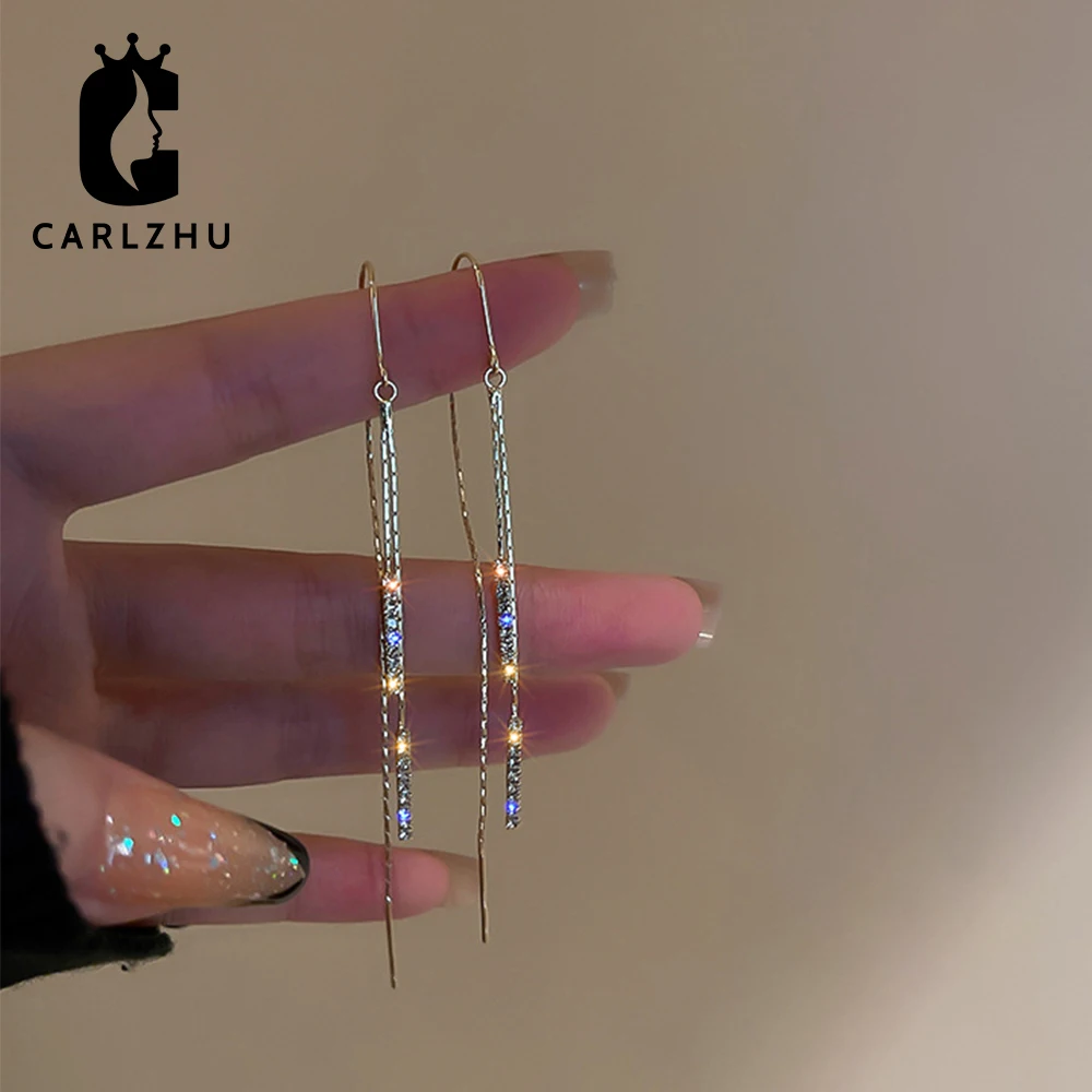 

Модные блестящие сверхдлинные Висячие серьги Стразы с кисточками для женщин, украшения для свадьбы, невесты, висячие серьги, ювелирные изде...