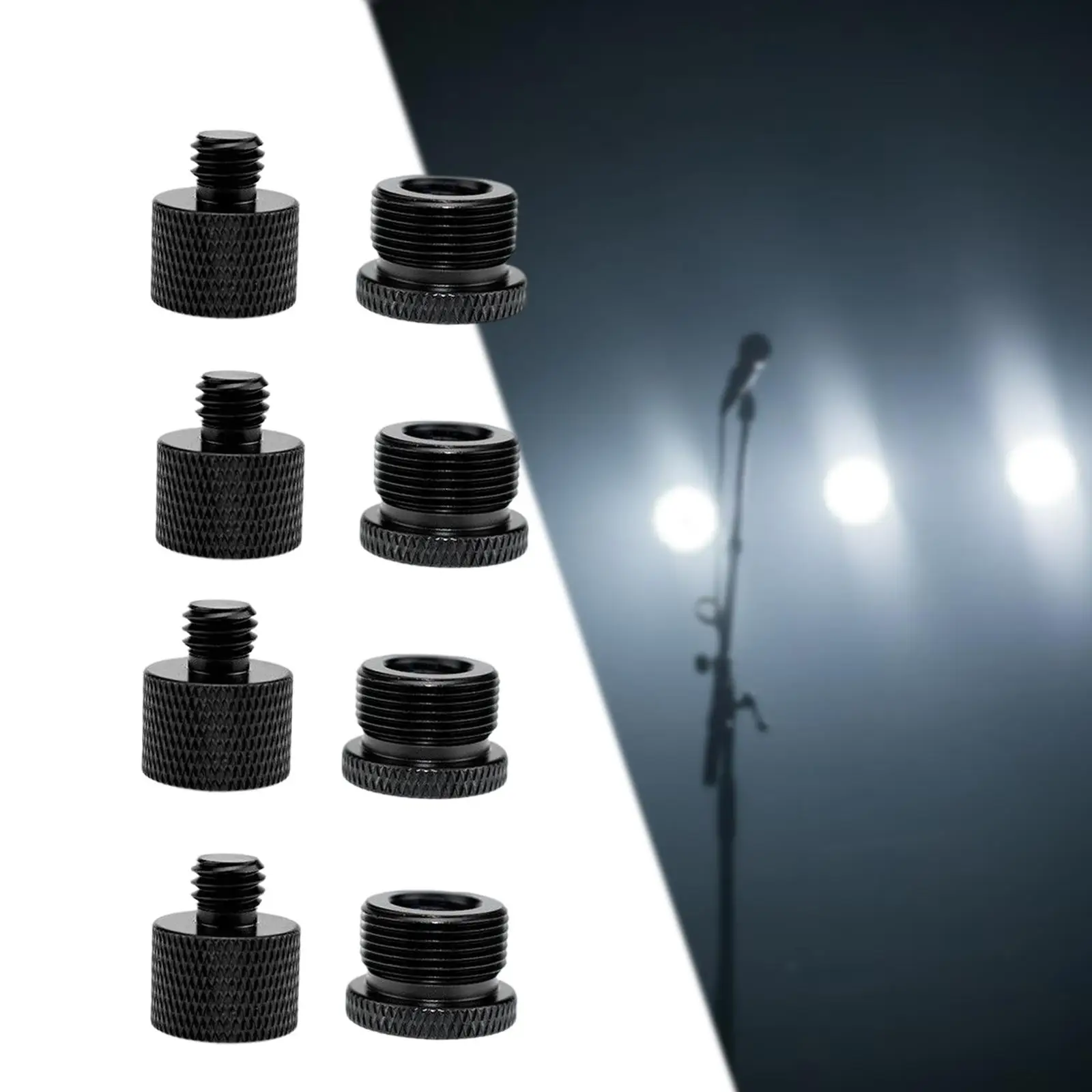 

8x Mic Thread Adapter Set Microphone Screw Nut Black Non Slip Knurled Surface Mic Stand Adapter for Tripod & Monopod Accessories