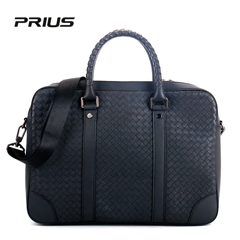2023 New Men's 100% leather woven luxury business briefcase leather business bag fashion handbag shoulder bag