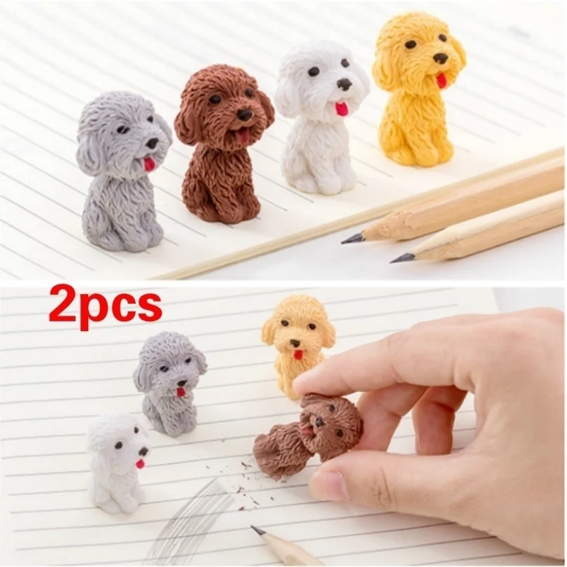 

2Pcs Kawaii Cute Dog Cartoon Eraser Pencil Rubber Novelty for Kids School Supplies Student Office Stationery