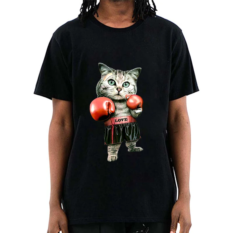 XIN YI Men's T-shirt Top Quality 100% cotton Funny t shirts Boxing cat printing men's tops T-shirt cool tshirt male tee shirts
