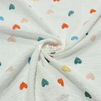 2022 new double layer cotton gauze crepe colored little love childrens clothing blanket cartoon fabric