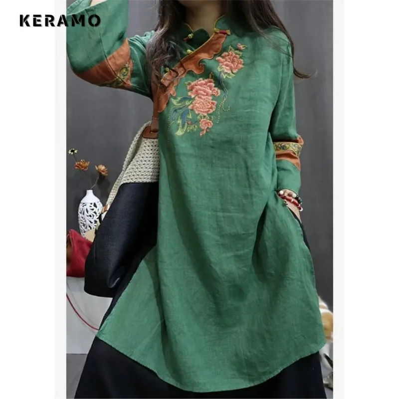 Limiguyue винтажная блузка с вышивкой в китайском стиле женские льняные рубашки