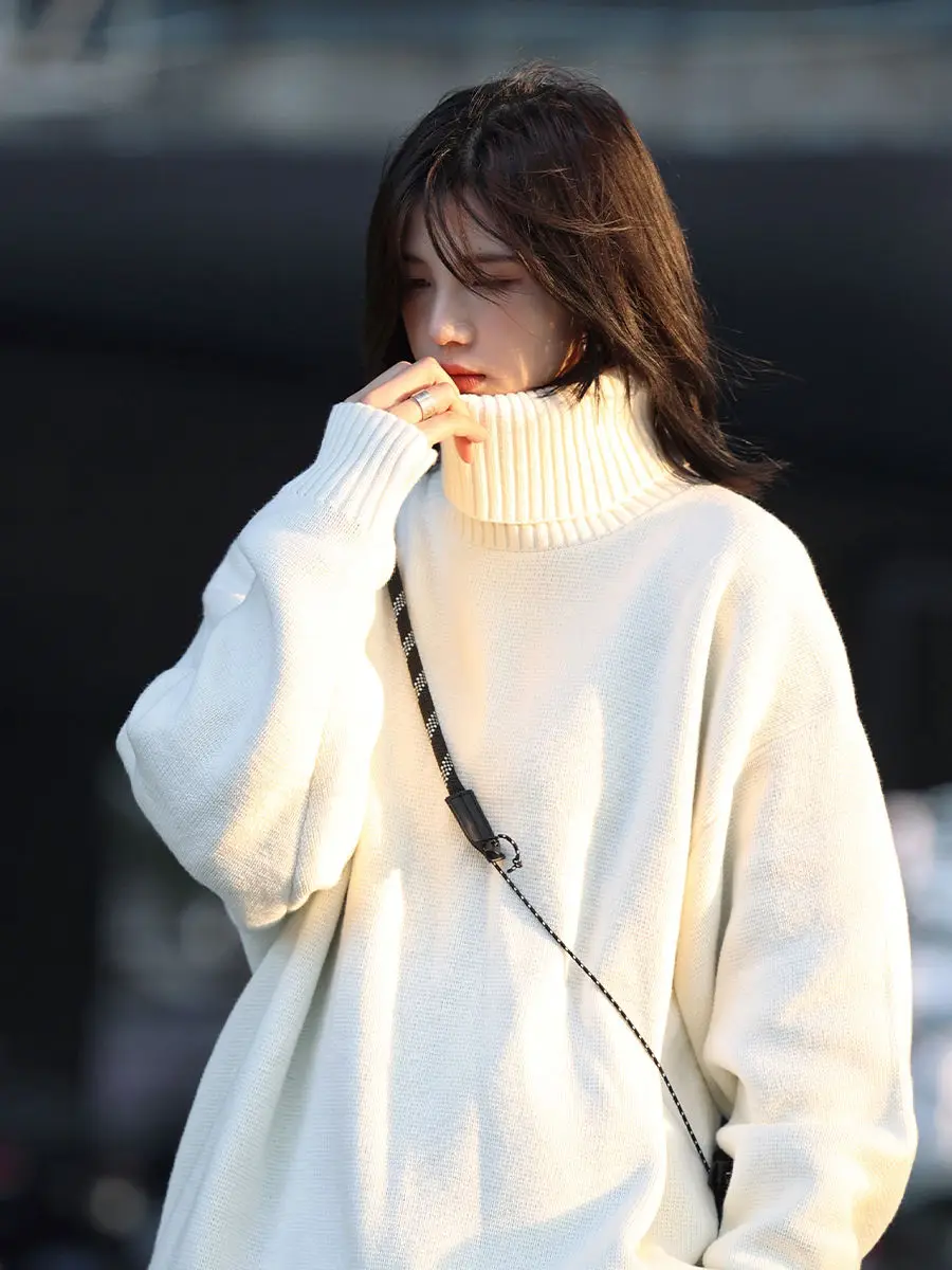 

Свитер с высоким воротником Женский японский мягкий клейкий однотонный топ осень-зима новый корейский стиль Свободный пуловер свитер D76