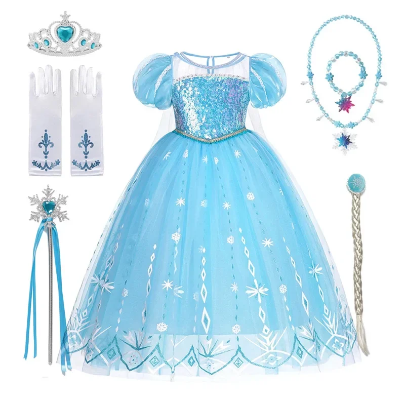 Платье принцессы Эльзы из мультфильма Холодное сердце перчатки с короной парик