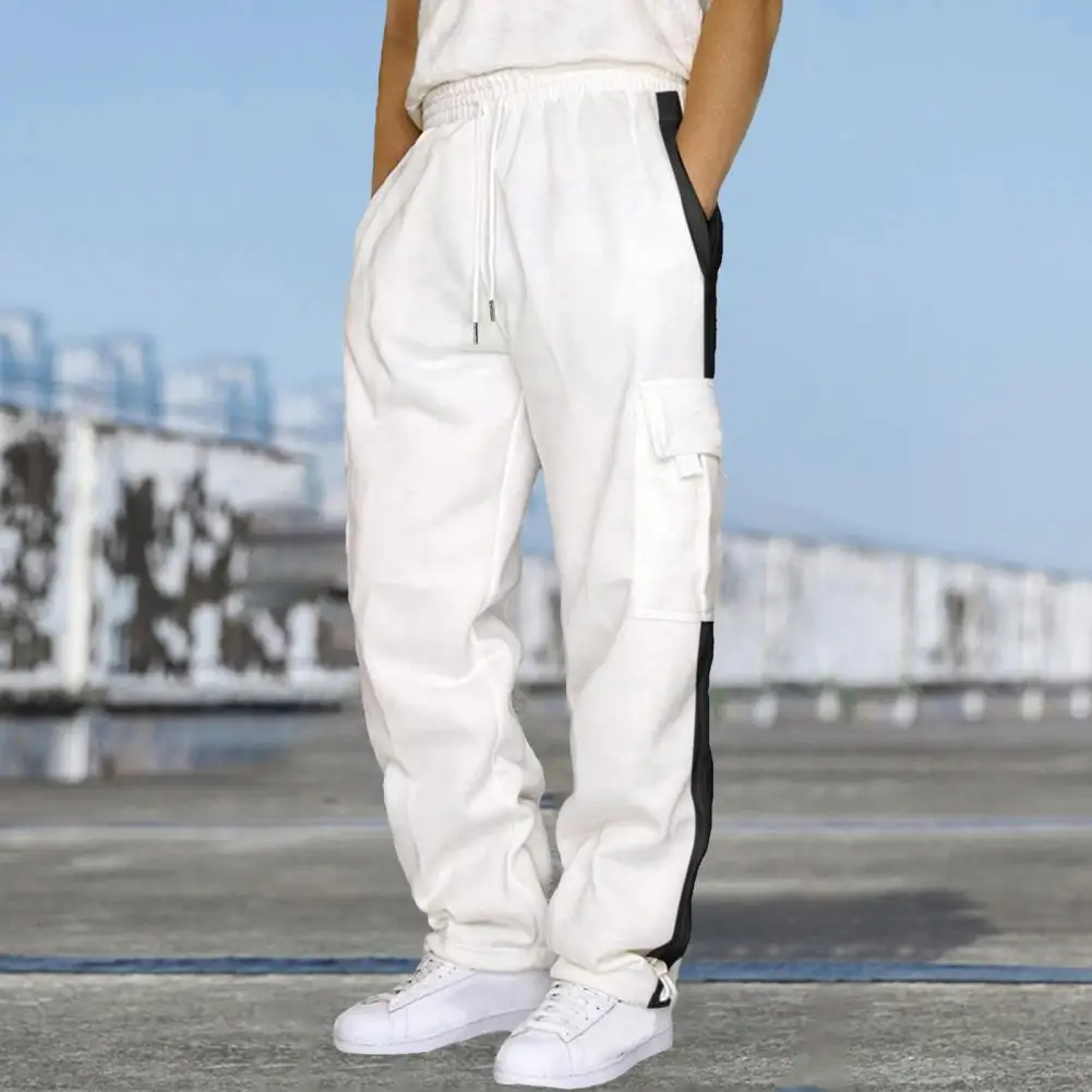 

Мужские однотонные спортивные брюки, универсальные брюки-карго с широкими штанинами и эластичным поясом, мягкие дышащие, идеально подходят для занятий спортом и бега