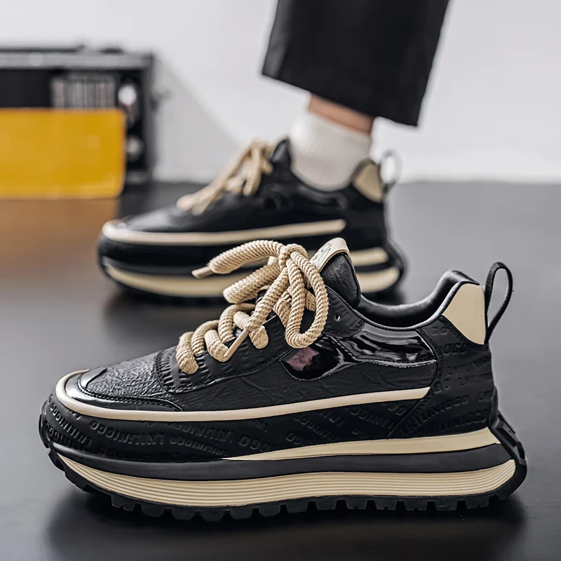 Men's Shoes in Autumn and Winter Low Top Thick Sole Height Increasing Dad's Fashionable Trendy Casual Sports
