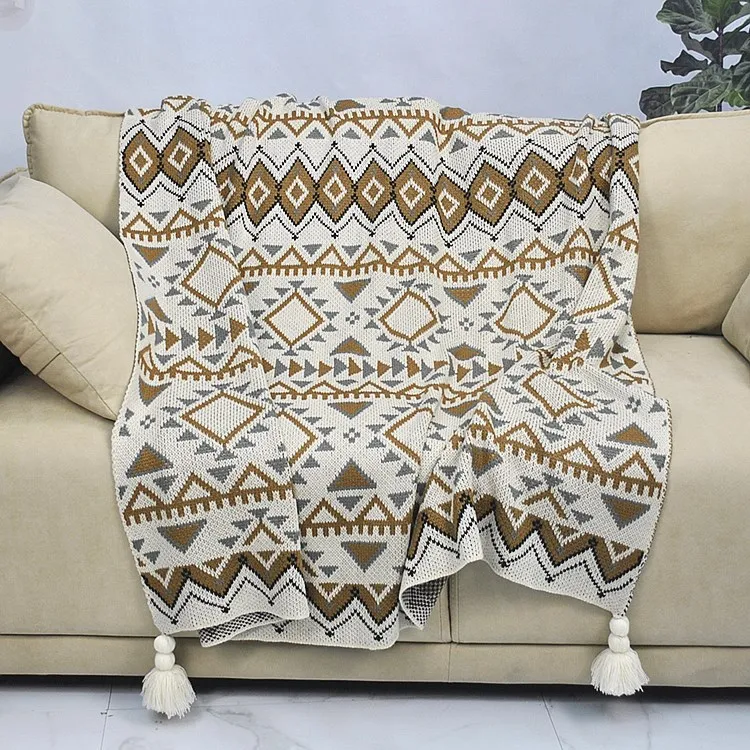 

Kpop Nordic Simple Knitted Bohemian Blanket Woolen Waffle Hotel Office Woolen Blanket Sofa blankets and throws